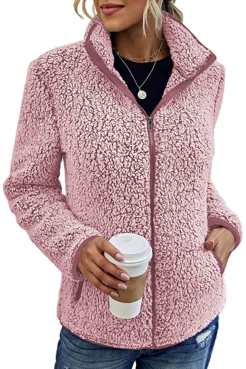 Damen kuschelige Fleecejacke mit hohem Kragen und praktischen Taschen R&B