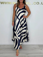 Damen Maxikleid mit modernem Muster und elegantem Schnitt R&B