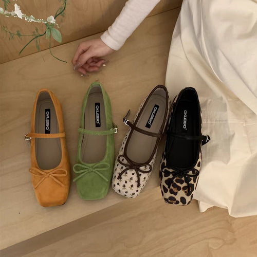 Damen elegante Ballerinas mit floralem Muster und zierlichen Riemen R&B