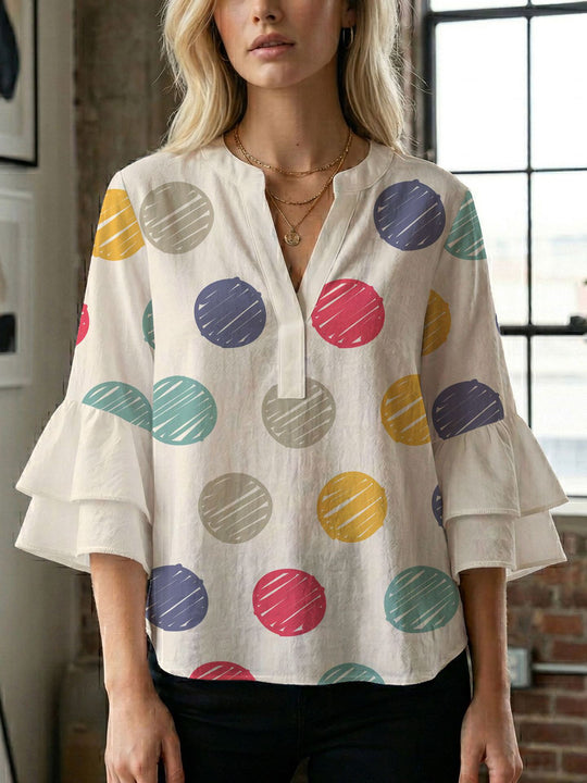 Damen Bluse mit voluminösen Flügelärmel und intensivem Blattmuster R&B