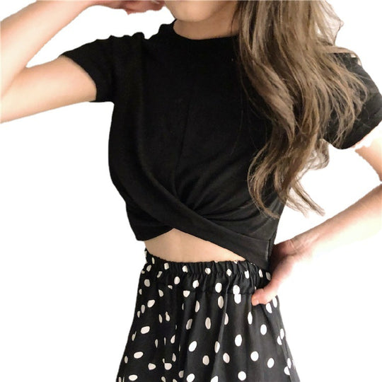 Damen Cropped T-Shirt mit raffiniertem Knoten und elegantem Schnitt