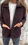 Damen modische Fleecejacke mit praktischen Taschen und elegantem Kragen