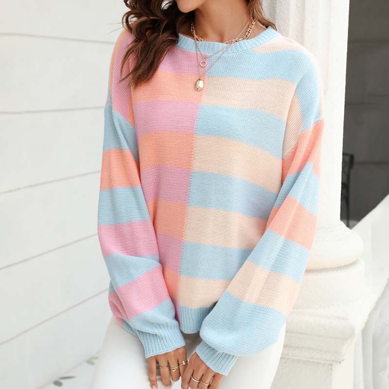 R&B | Farbiger Gestreifter Strickpullover Mit Stil