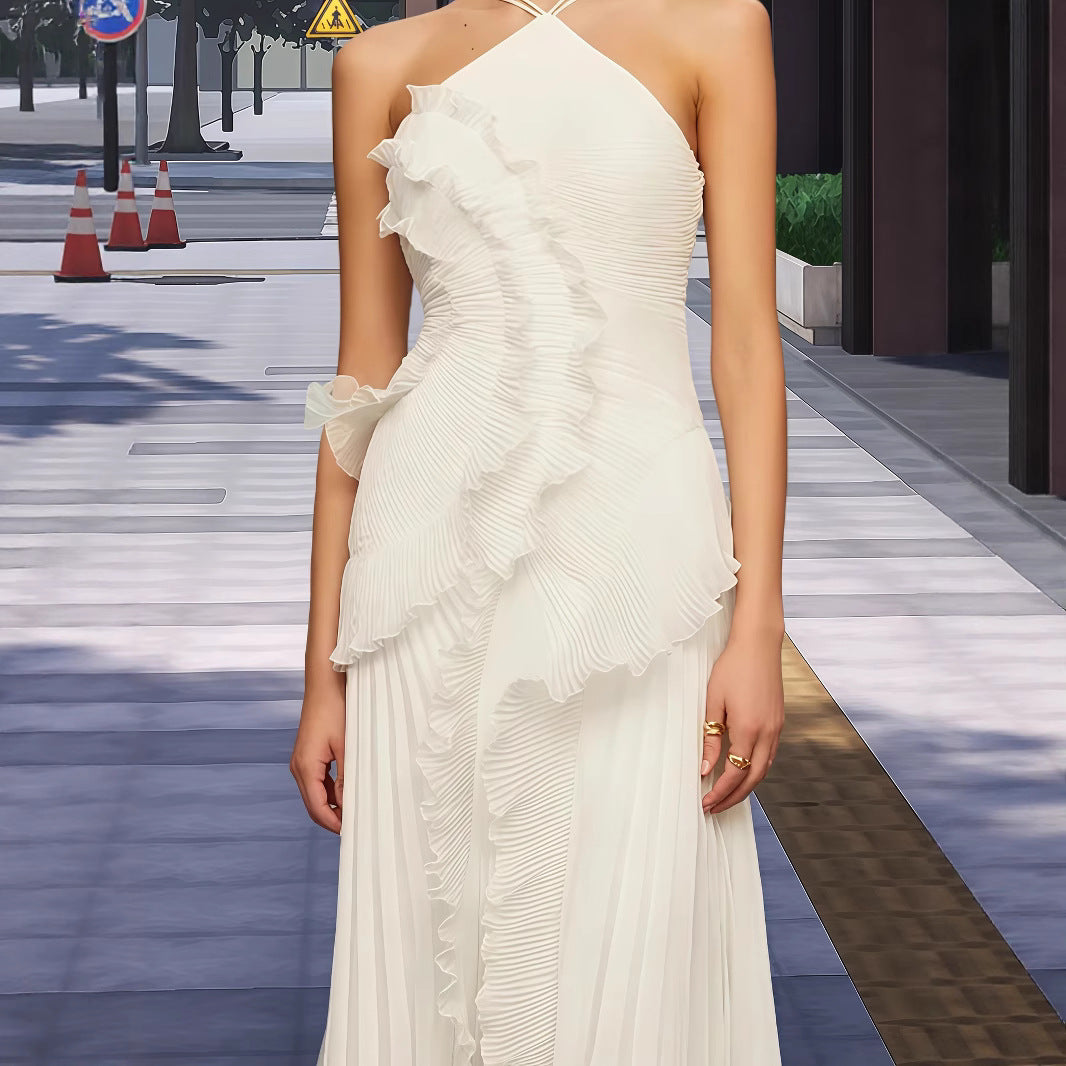 Damen Elegantes Wickelkleid mit plissierten Rüschen und asymmetrischem Saum R&B