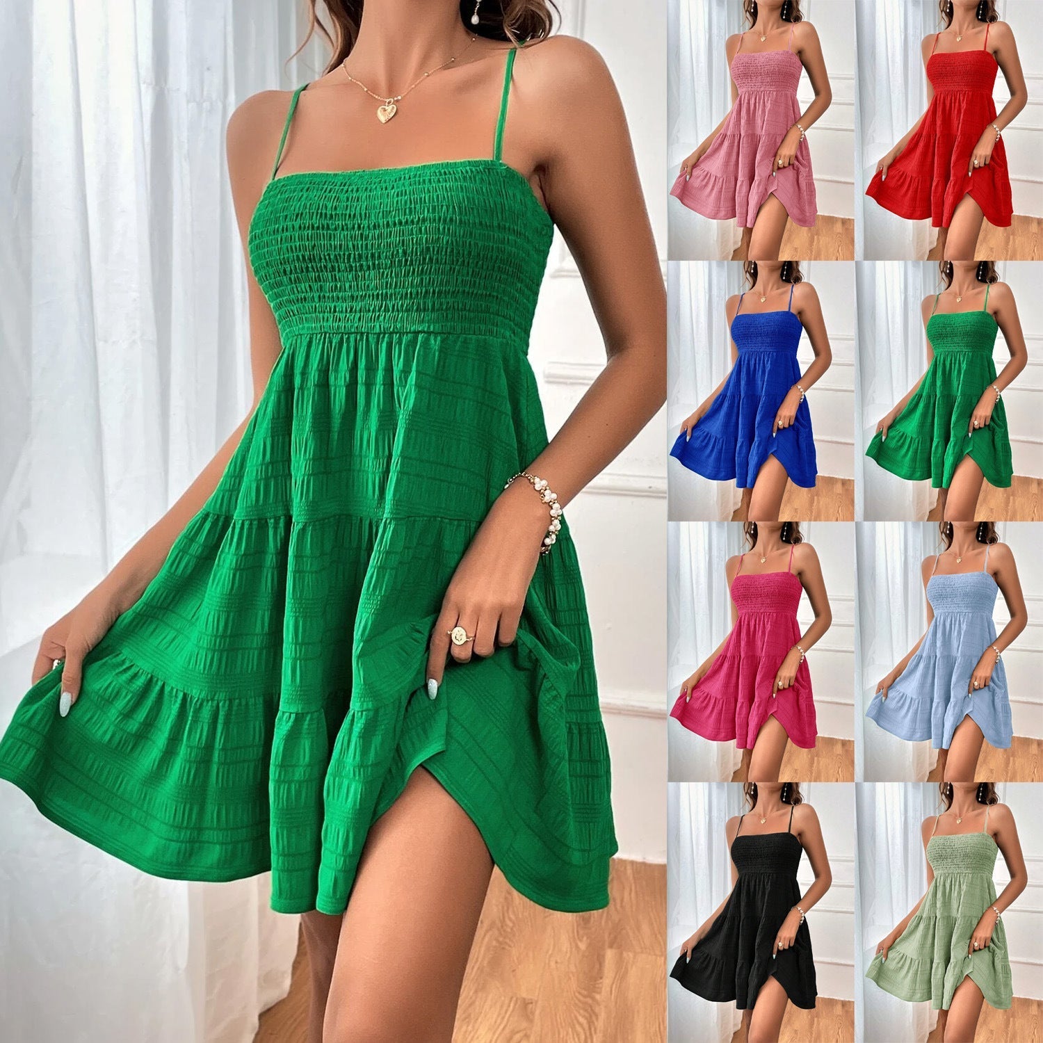 Damen Freizeitkleid mit Schmalen Trägern und Rüschendetails R&B