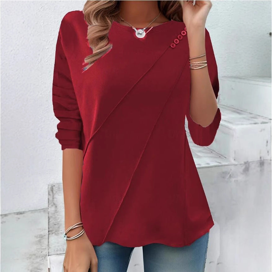 Damen modisches Oberteil mit asymmetrischem Saum und Knopfdetails R&B