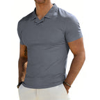 Herren nan schmal geschnittenes Kurzarm-Polo mit offenem Hemdkragen und elastischem Baumwollstretch R&B