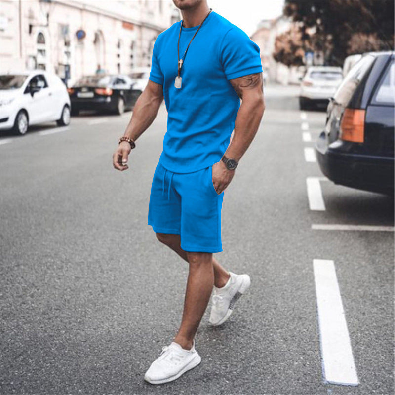 Herren lässiges Kurzarm-Set mit praktischen Taschen und elastischem Bund R&B