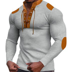 Herren Langarm-Henley-Shirt mit strukturiertem GewR&Be und modischem Schnürdesign R&B