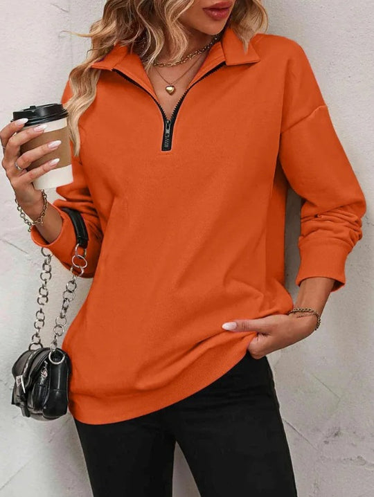Damen Sweatshirt mit praktischer Reißverschlussöffnung und lässigem Schnitt R&B