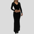 Damen Langarm Maxikleid mit elegantem Reißverschluss-Ausschnitt und figurbetontem Schnitt R&B