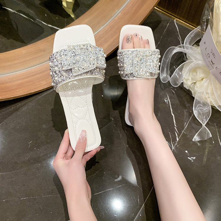 Damen glamouröse Pantoletten mit funkelnden Strass- und Perlenakzenten R&B