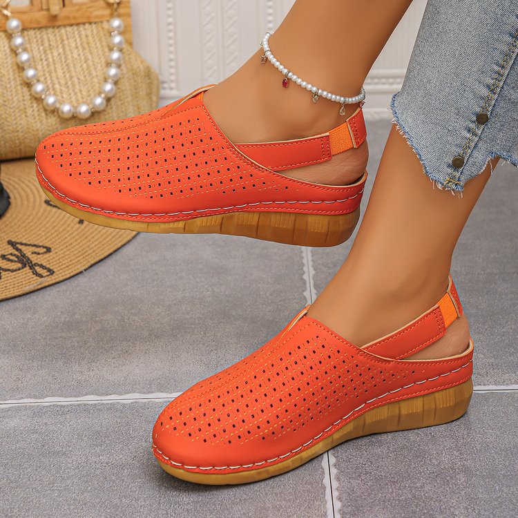 Damen komfortable Slingback-Sandalen mit luftiger Perforation und flexiblem Holzabsatz R&B