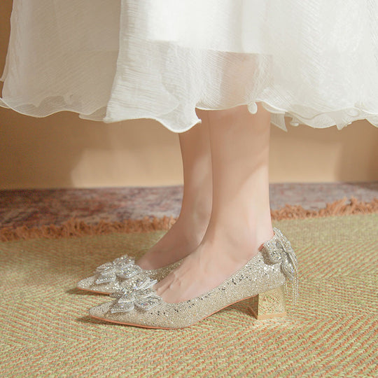 Damen elegante und funkelnde Pumps mit dekorativen Schleifen R&B
