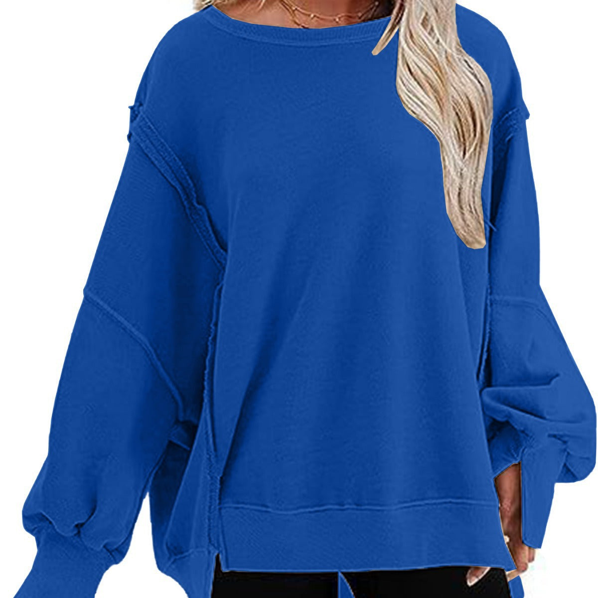 Damen Oversize Sweatshirt mit Ballonärmeln und seitlichen Schlitzen R&B
