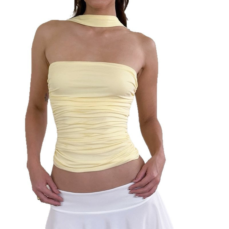 Damen figurbetontes Oberteil mit Choker und Raffung R&B
