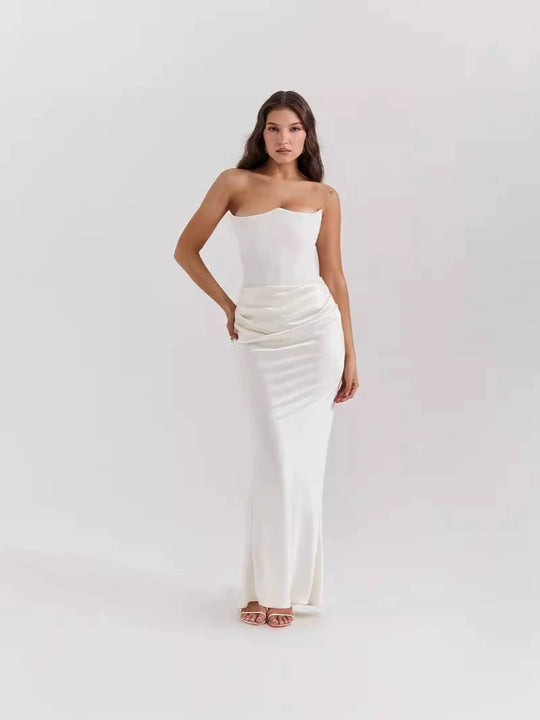 Damen Etuikleid mit raffinierter Drapierung und trägerlosem Design Heidi-Mode