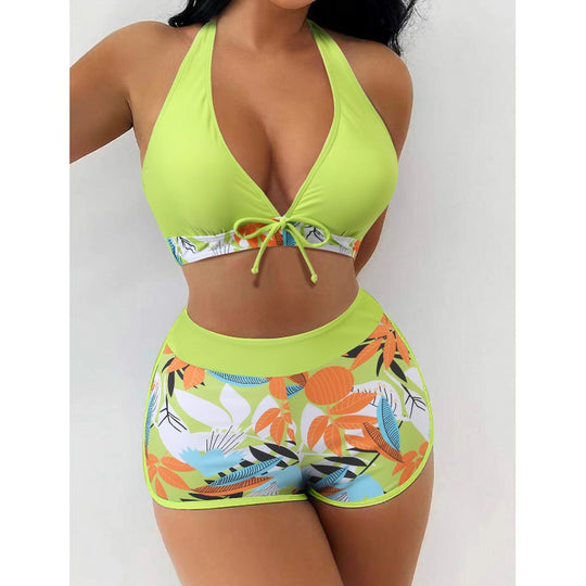 Damen Hochgeschlossen Bikini mit verspieltem Blumenmuster R&B