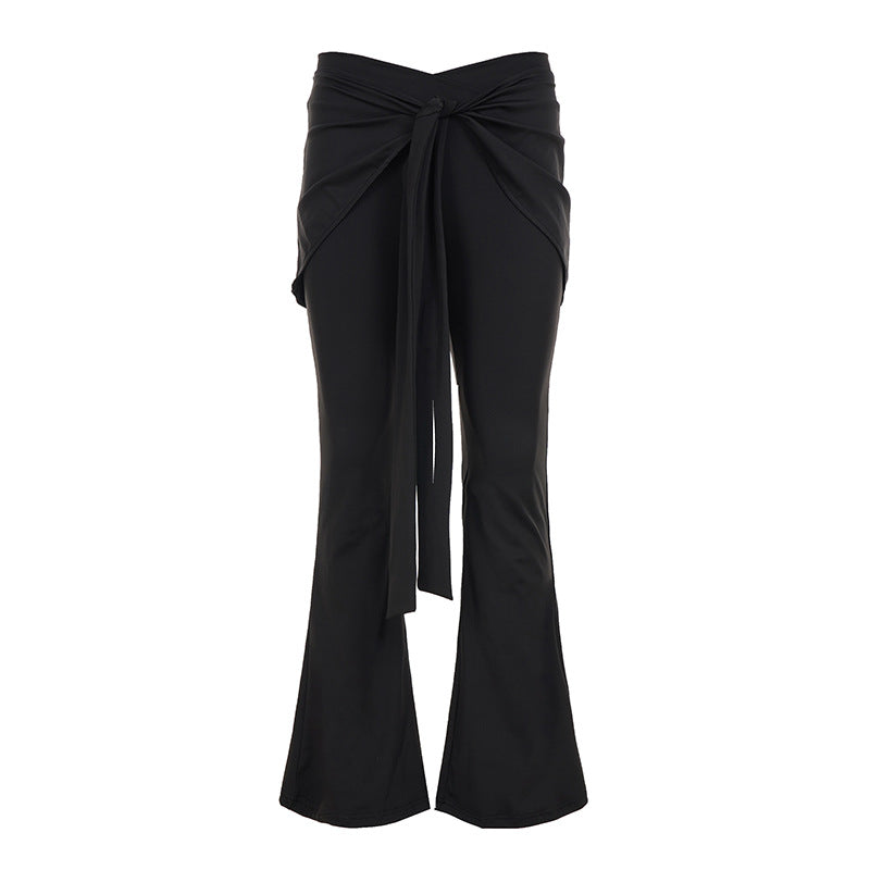 Damen Flared-Hose mit drapierter Taille und modischem Bindegürtel R&B