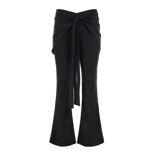 Damen Flared-Hose mit drapierter Taille und modischem Bindegürtel R&B