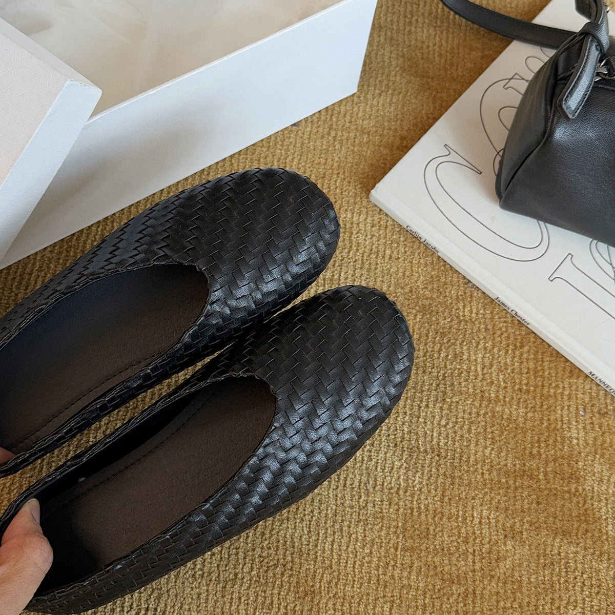 Damen Ballerinas aus hochwertigem geflochtenem Leder mit rutschfester Sohle R&B