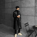 Herren modischer Longtrenchcoat aus hochwertigem Kunstleder mit elegantem Schnitt R&B
