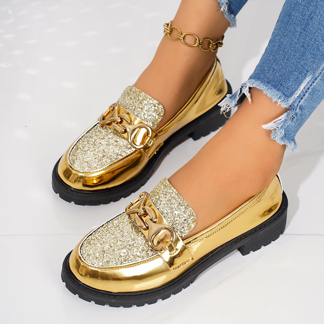 Damen Modische Loafer mit Glitzerdetail und metallischem Akzent R&B