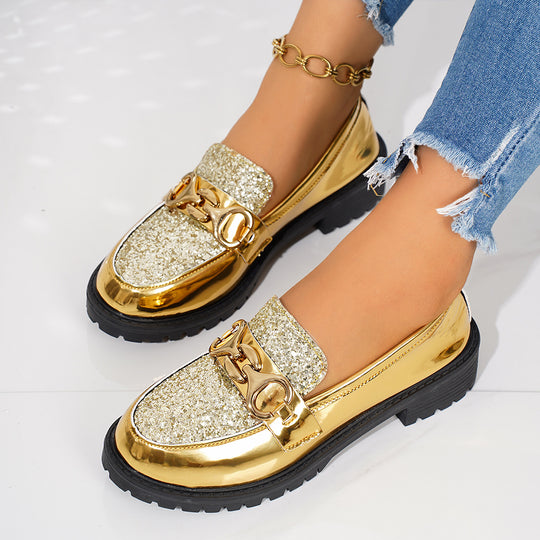Damen Modische Loafer mit Glitzerdetail und metallischem Akzent R&B