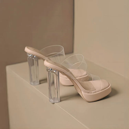 Damen Transparente High Heels mit klarem Absatz und eleganten Riemen R&B