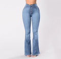 Damen Bootcut Jeans mit hohem Bund und modischen Knopfdetails