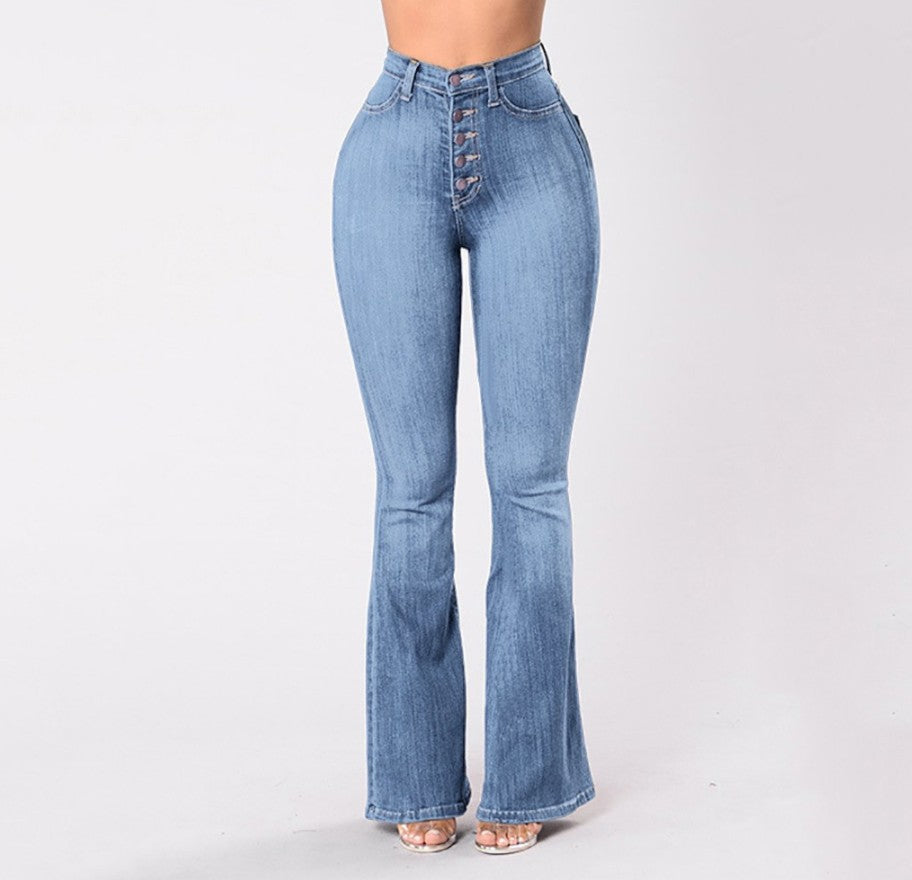 Damen Bootcut Jeans mit hohem Bund und modischen Knopfdetails