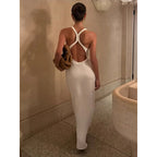 Damen figurbetontes Maxikleid mit Cross-Back-Trägern und elegantem Schnitt R&B