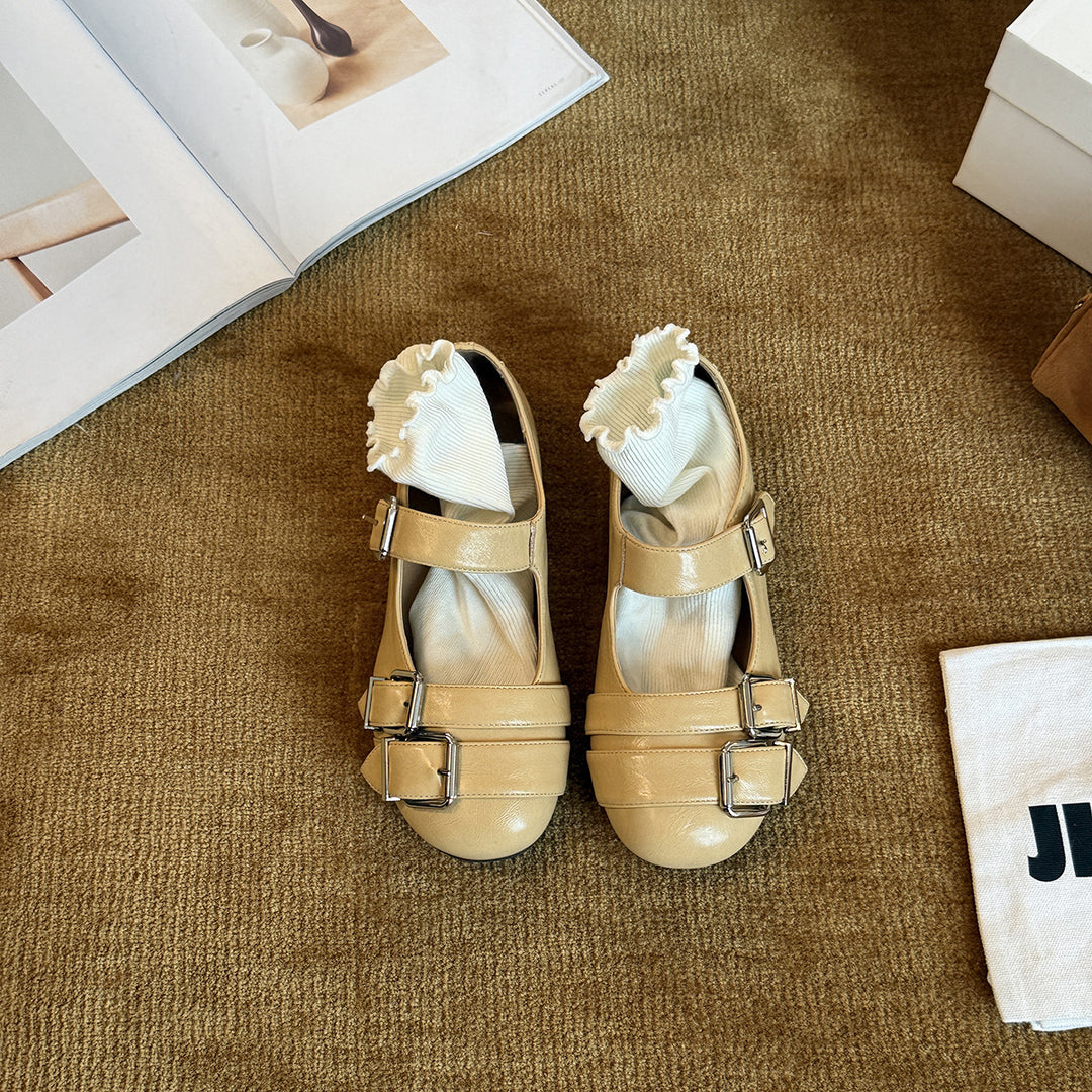 Damen Mary Jane Ballerinas mit Doppelriemen und modischem Schnallenverschluss R&B