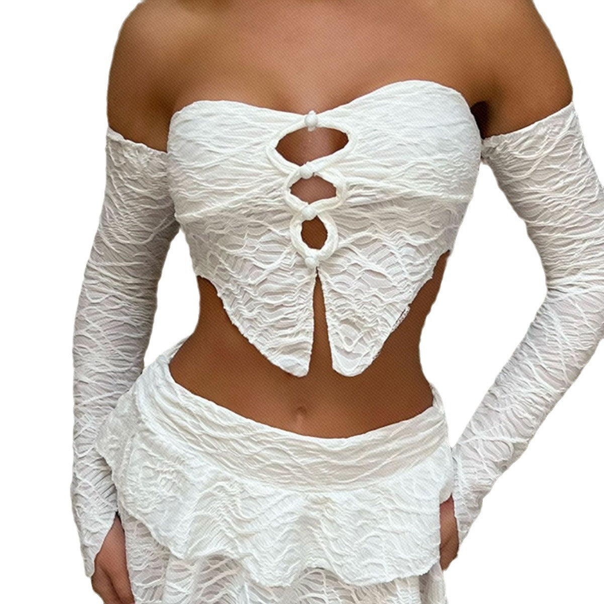 Damen Cropped Oberteil mit einzigartigem Knotendesign und raffinierten Ärmeln R&B