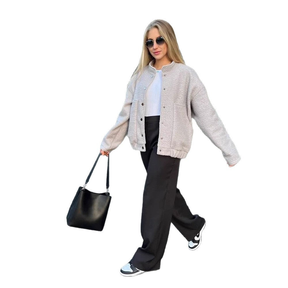 Damen Oversized Fleecejacke mit Druckknöpfen und praktischen Taschen R&B