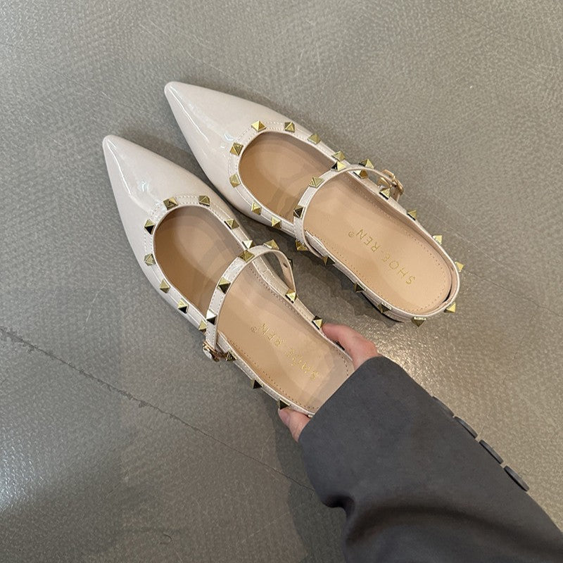 Damen elegante Slingback-Ballerinas mit dekorativen Nieten und komfortablem Fußbett R&B