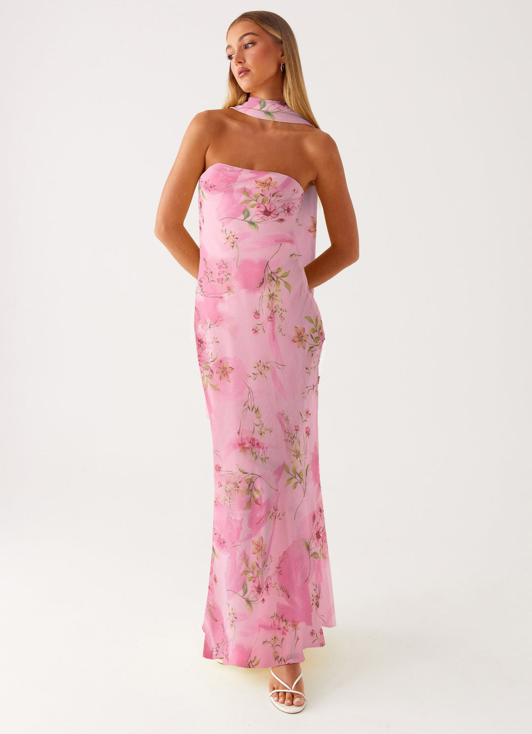 Damen Elegantes Langarm Abendkleid im Blumendesign R&B