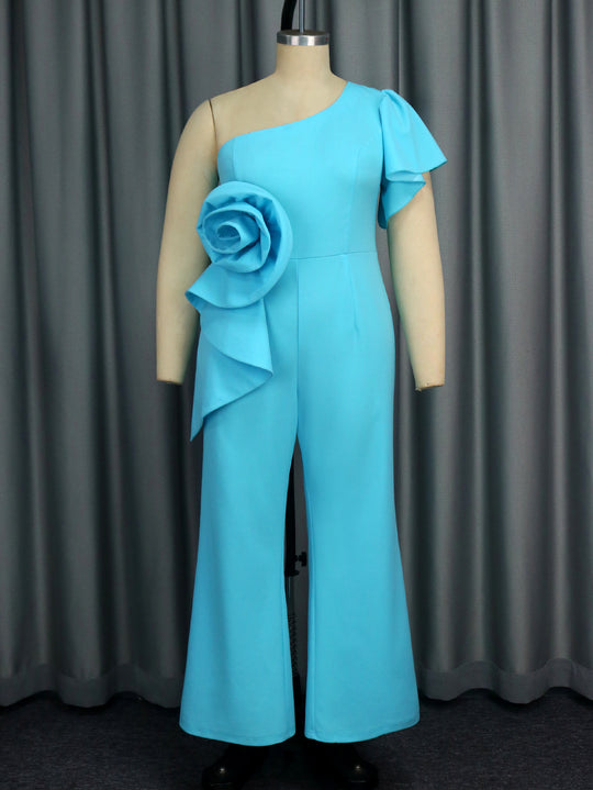 Damen eleganter Jumpsuit mit asymmetrischem Design und floraler Applikation R&B