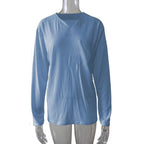 Damen nan legeres Langarmshirt mit V-Notch-Ausschnitt, Brusttasche und lockerer Oversize-Passform R&B