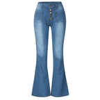 Damen Flared Jeans mit hohem Bund und dekorativen Knöpfen