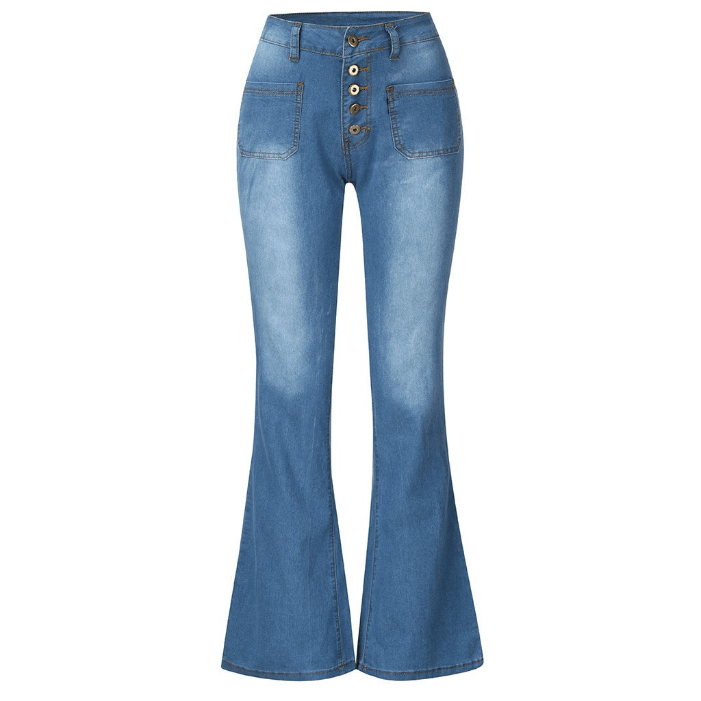 Damen Flared Jeans mit hohem Bund und dekorativen Knöpfen