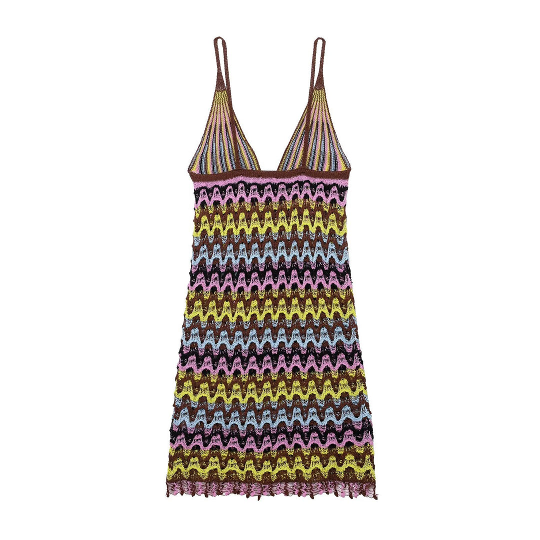 Damen Sommerliches Chiffonkleid mit Wellenmuster und verstellbaren Trägern R&B