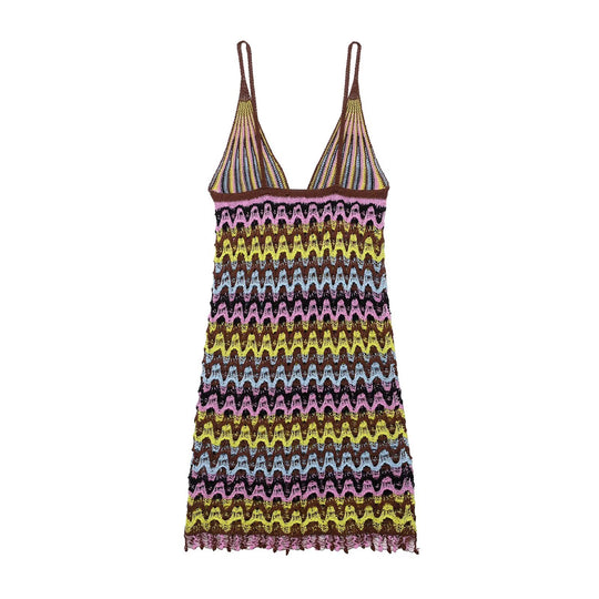 Damen Sommerliches Chiffonkleid mit Wellenmuster und verstellbaren Trägern R&B