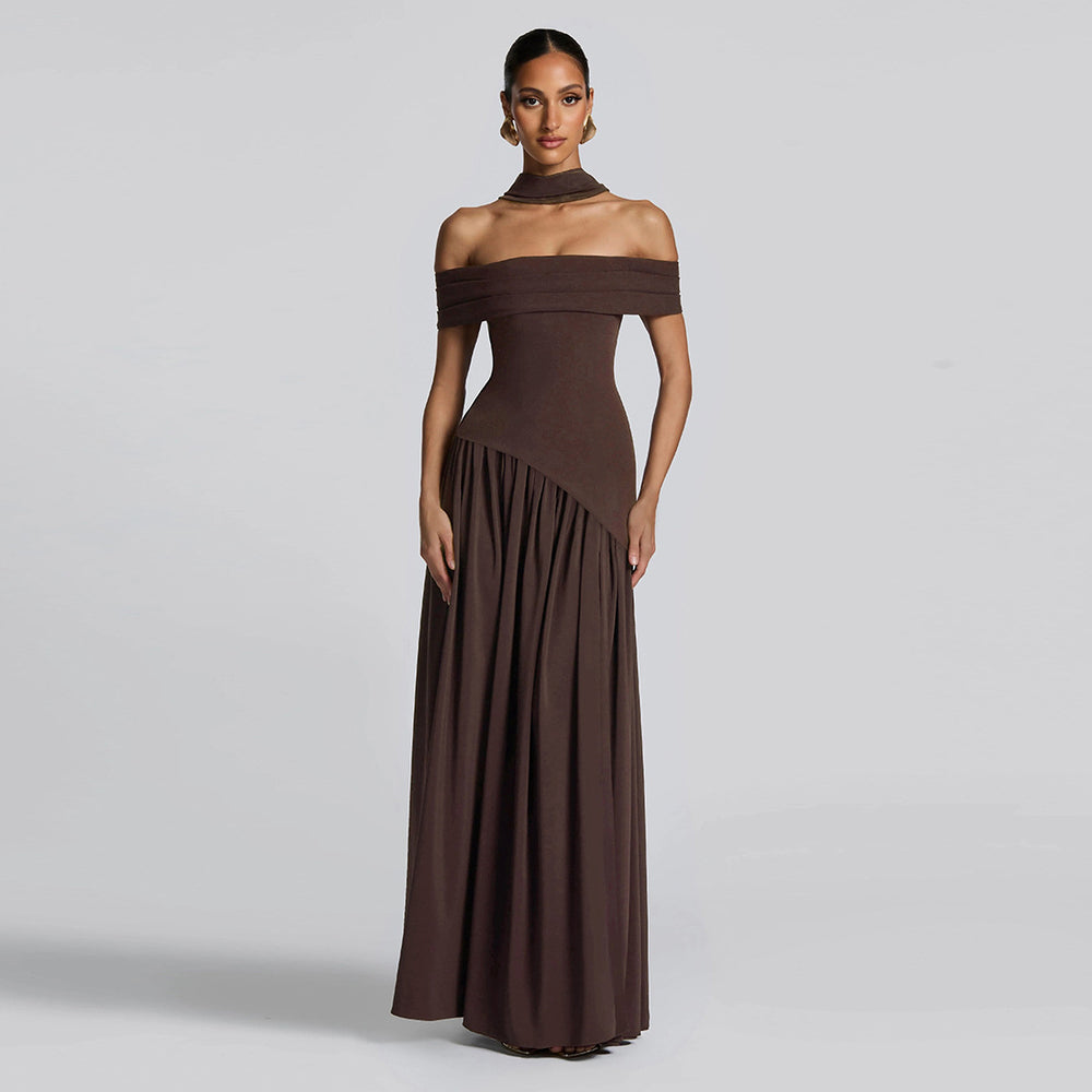 Damen Abendkleid mit schickem Schulterfreies Design und hohem Schlitz R&B
