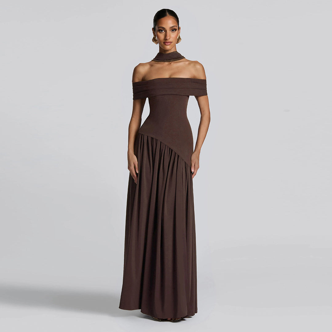 Damen Abendkleid mit schickem Schulterfreies Design und hohem Schlitz R&B