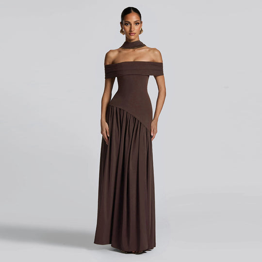 Damen Abendkleid mit schickem Schulterfreies Design und hohem Schlitz R&B