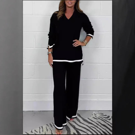 Damen Lässiges Strick-Set mit weitem Schnitt und eleganten Kontrasten R&B