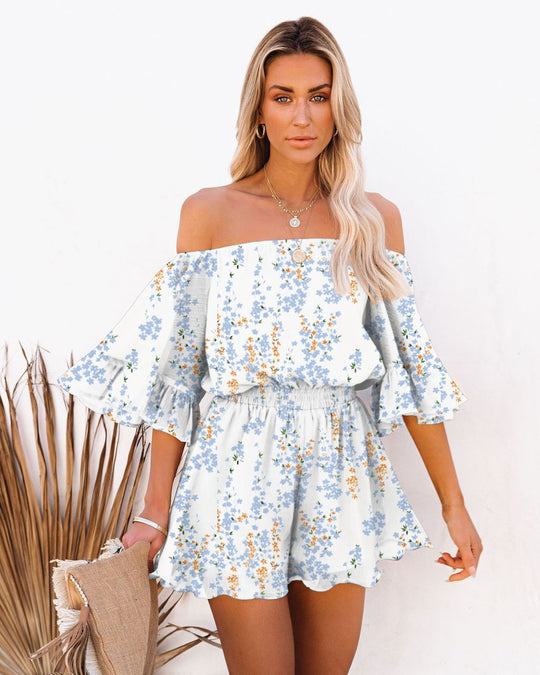 Damen Off-Shoulder Jumpsuit mit voluminösen Rüschensleeves R&B