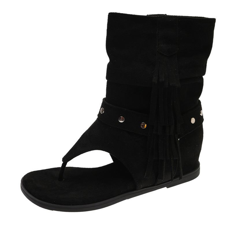 Damen Sandalen mit fransigem Design und modischem Absatz R&B