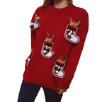 Damen Weihnachts-Strickpullover mit festlichem Rentier-Motiv und 3D-Details R&B